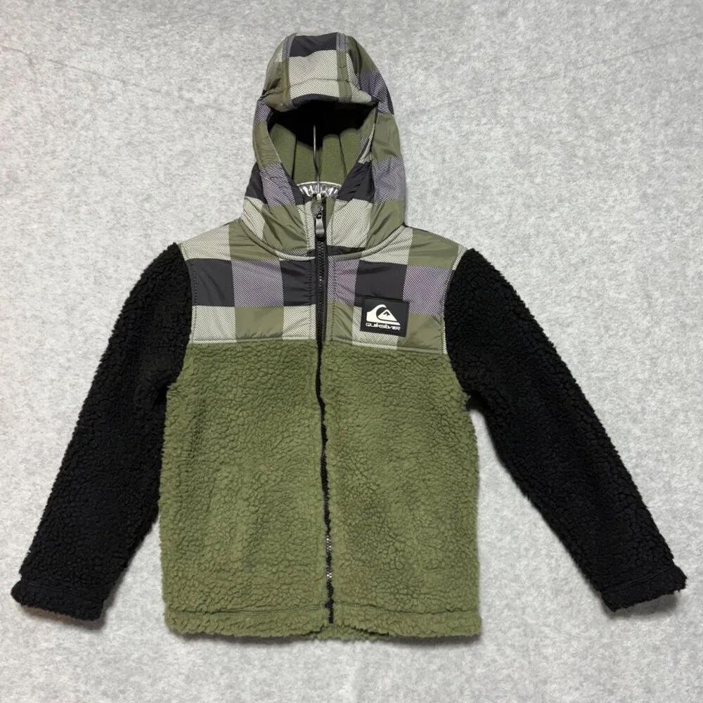 Quiksilver Jacket Youth Boy's XS 5/6 Hooded Sherpa Jacket Green Black